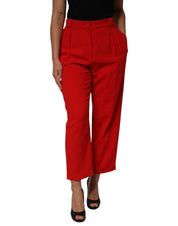 Red HighWaist Straight Women Trouser Pants