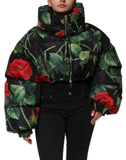 Multicolor Floral Puffer Coat Full Zip Jacket
