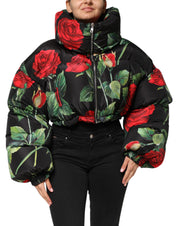 Multicolor Floral Puffer Coat Full Zip Jacket