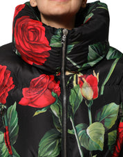 Multicolor Floral Puffer Coat Full Zip Jacket