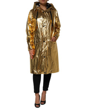 Gold Hooded Long Sleeves Trench Coat Jacket