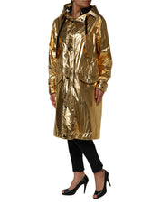Gold Hooded Long Sleeves Trench Coat Jacket