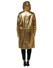 Gold Hooded Long Sleeves Trench Coat Jacket