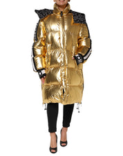 Gold Hooded Puffer Quilted Full Zip Jacket