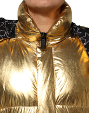 Gold Hooded Puffer Quilted Full Zip Jacket