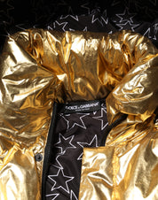 Gold Hooded Puffer Quilted Full Zip Jacket
