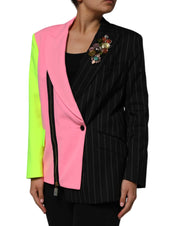 Multicolor Patchwork Embellished Coat Jacket