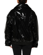 Black Polyester Quilted Puffer Coat Jacket