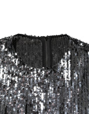 Black Sequined Long Sleeves Midi A-line  Dress