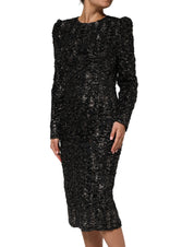 Black Sequin Bouclé Tweed Sheath Dress