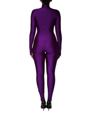 Purple Nylon Turtleneck Bodycon Jumpsuit Dress