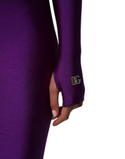 Purple Nylon Turtleneck Bodycon Jumpsuit Dress