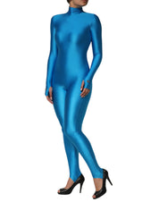 Blue Nylon Turtleneck Bodycon Jumpsuit  Dress