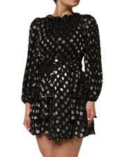 Black Gold Polka Dot Silk Brocade Mini Dress