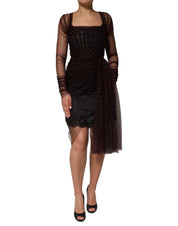 Black Lace Trim Long Sleeve Sheath Mini Dress