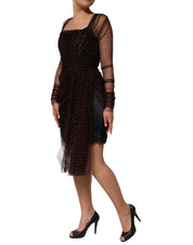 Black Lace Trim Long Sleeve Sheath Mini Dress