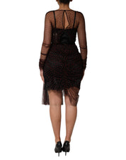 Black Lace Trim Long Sleeve Sheath Mini Dress
