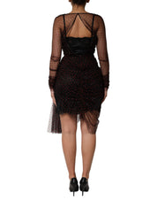 Black Lace Trim Long Sleeve Sheath Mini Dress