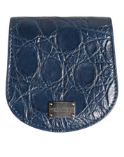 Blått kondomfodral med mynt i exotisk hud, ficka, plånbok