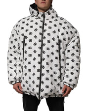 White DG Monogram Hooded Puffer Jacket