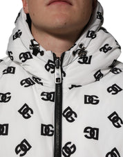 White DG Monogram Hooded Puffer Jacket
