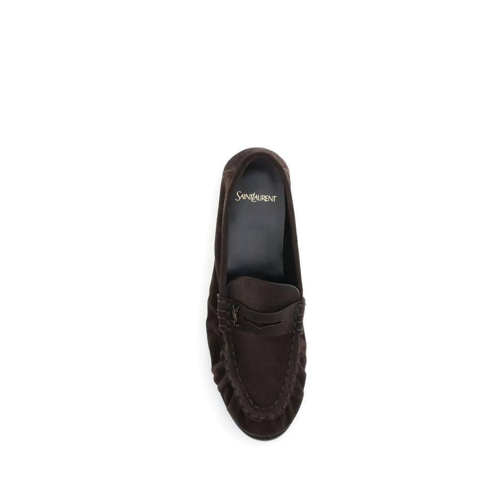 Saint Laurent Brown Calf Leather Slip-On Loafers