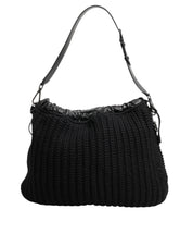 Black Cashmere Knitted Leather Shoulder Women Borse Bag