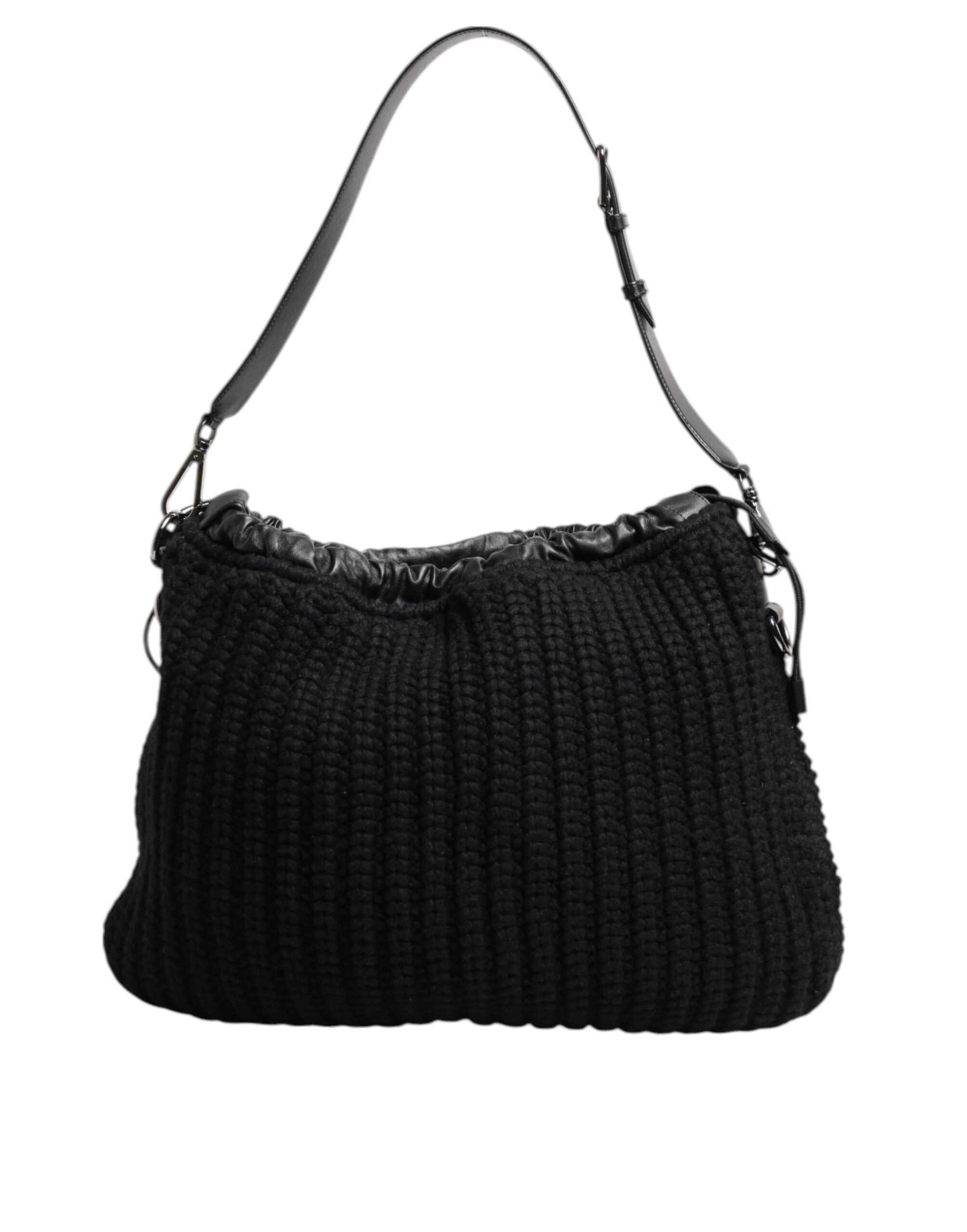 Dolce & Gabbana Black Cashmere Leather Shoulder Bag