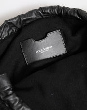 Svart stickad läderaxelväska i cashmere för damer