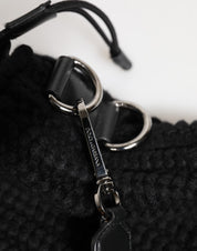 Svart stickad läderaxelväska i cashmere för damer