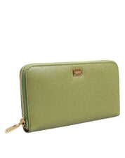 Green Leather Logo Plaque Zip Around Continenta Wallet
