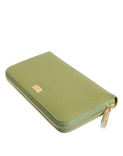 Green Leather Logo Plaque Zip Around Continenta Wallet