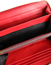 Red Exotic Leather Zip Around Continental Clutch Wallet