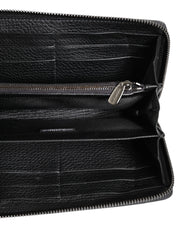 Black Calfskin Leather Logo Zip Around Continental Wallet