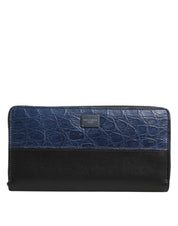 Svartblå exotisk läder Continental clutch plånbok med logotypplakett