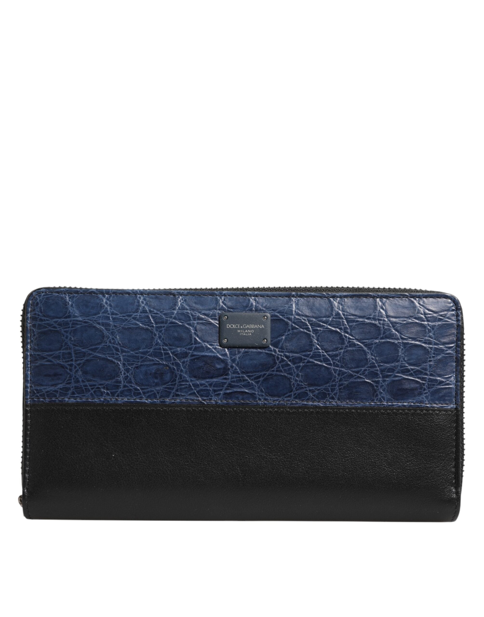Svartblå exotisk läder Continental clutch plånbok med logotypplakett