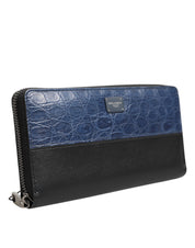 Svartblå exotisk läder Continental clutch plånbok med logotypplakett