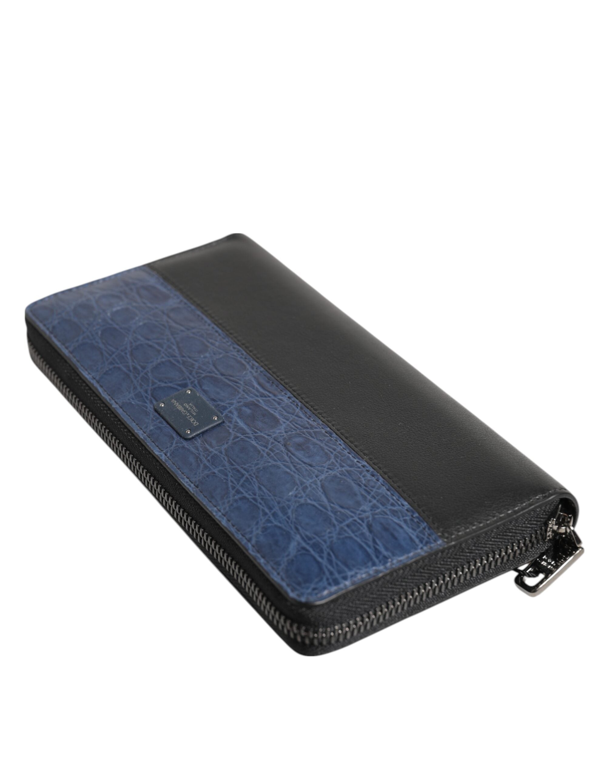 Svartblå exotisk läder Continental clutch plånbok med logotypplakett