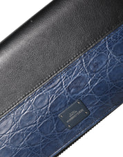 Svartblå exotisk läder Continental clutch plånbok med logotypplakett
