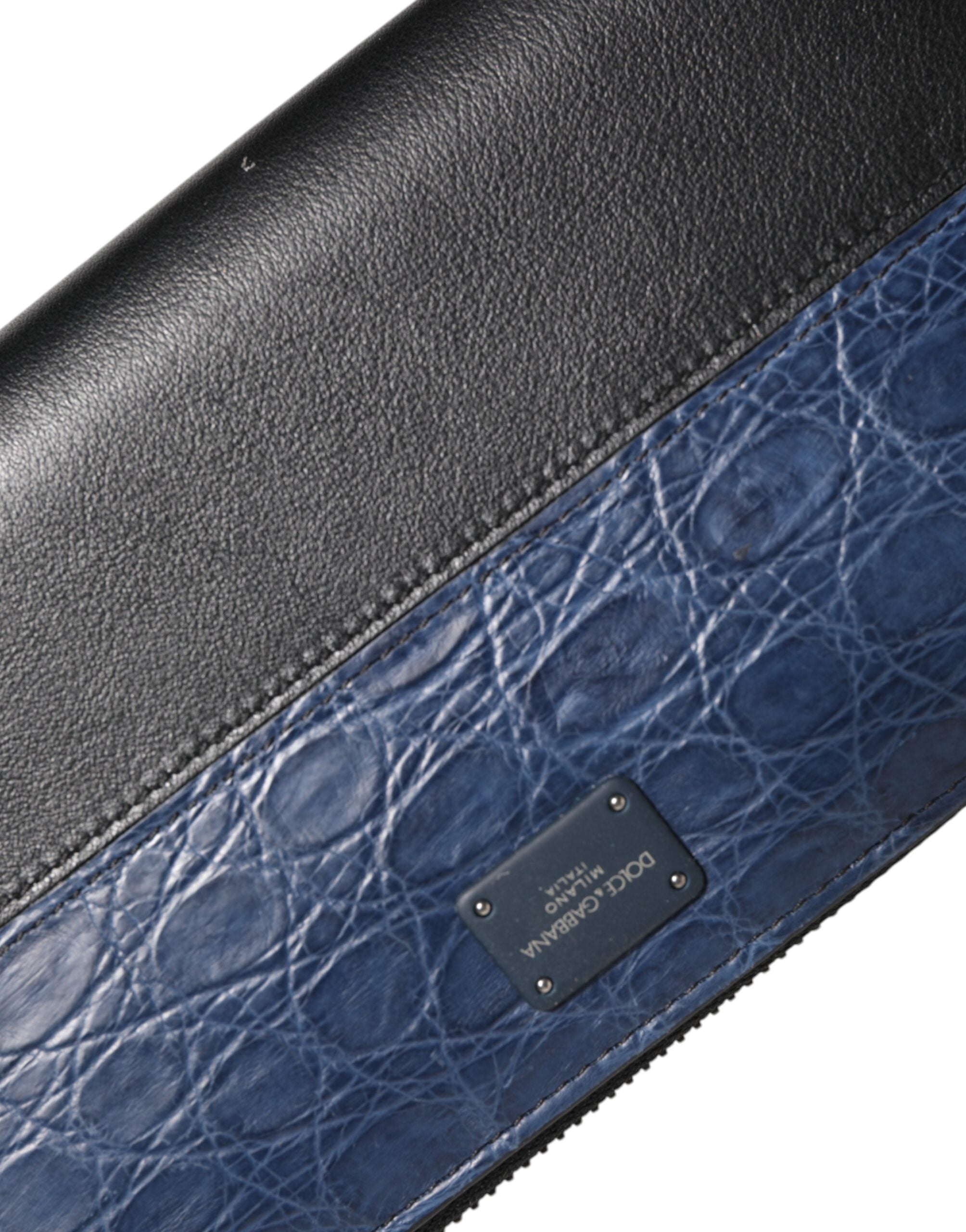 Svartblå exotisk läder Continental clutch plånbok med logotypplakett