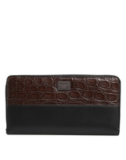 Dolce & Gabbana Black Brown Exotic Leather Continental Clutch Wallet