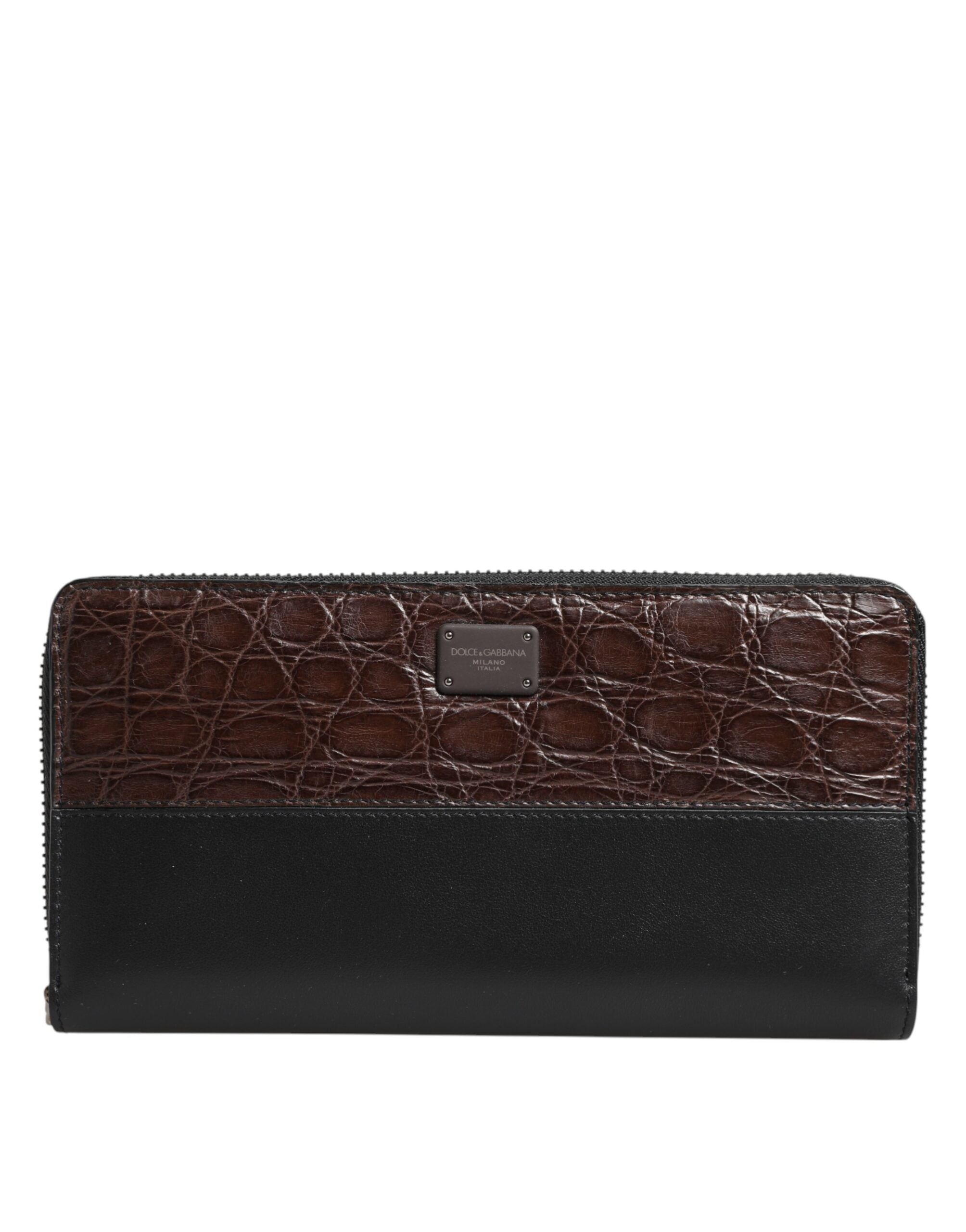 Dolce & Gabbana Black Brown Exotic Leather Continental Clutch Wallet