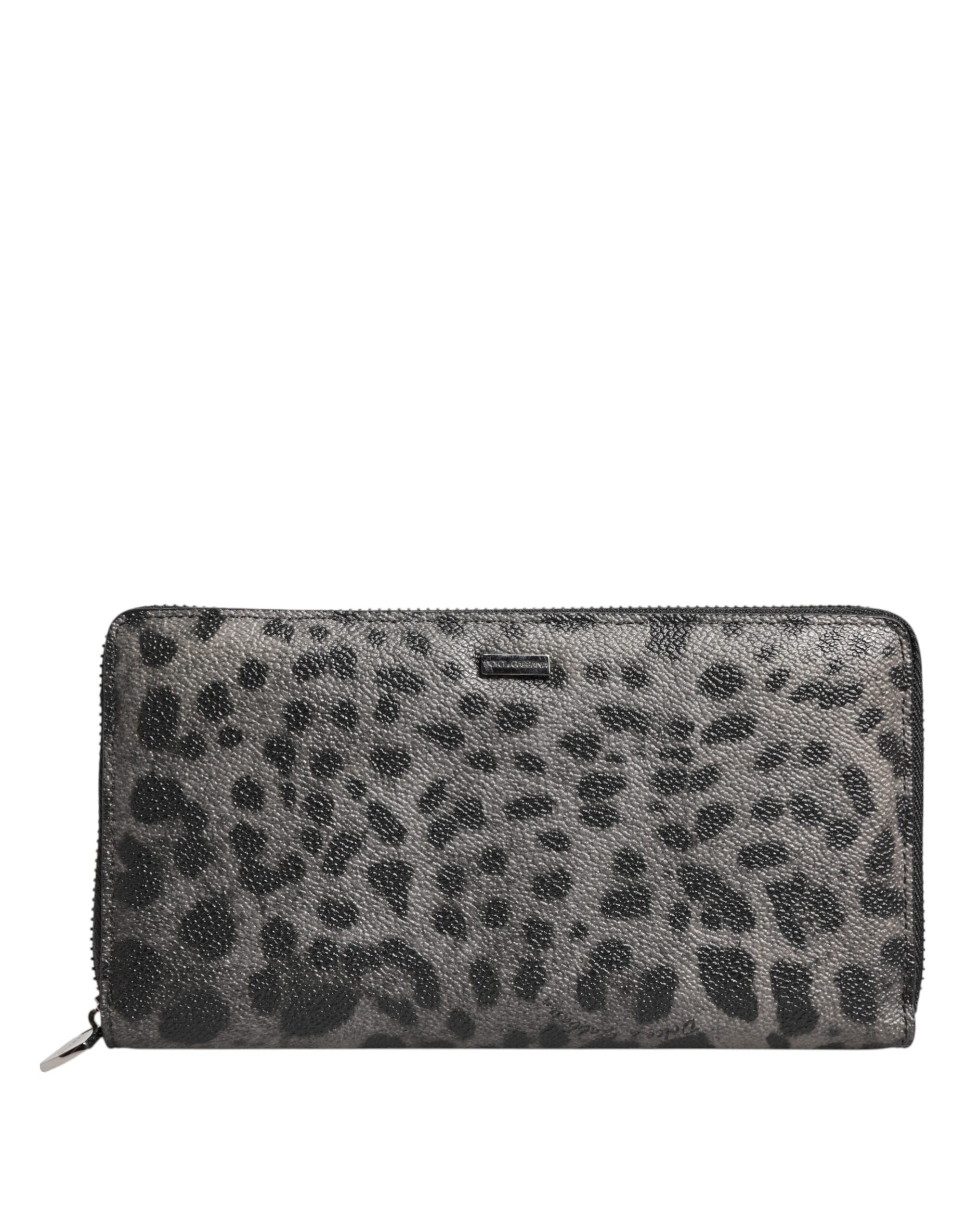 Dolce & Gabbana Black Gray Leather Zip Around Wallet