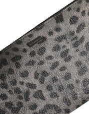 Black Gray Leopard Leather Zip Around Continental Wallet