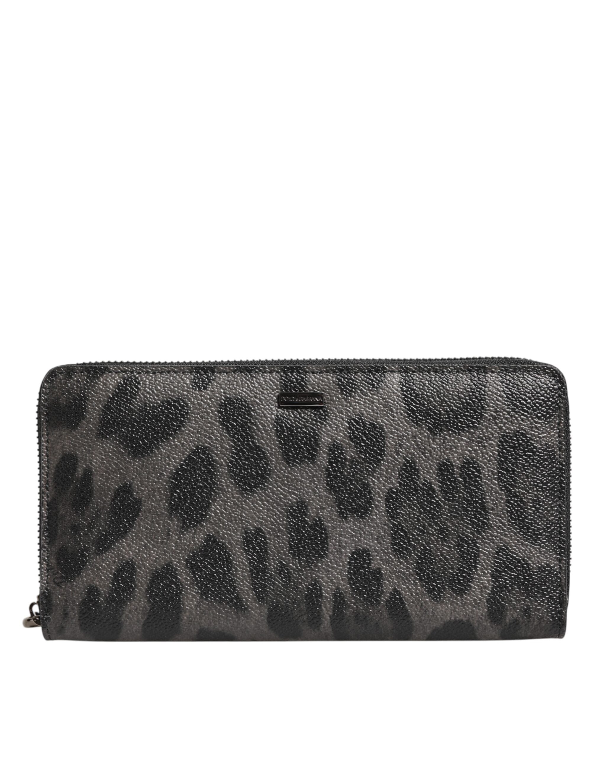 Dolce & Gabbana Black Gray Leopard Leather Wallet