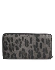 Black Gray Leopard Leather Zip Around Continental Wallet