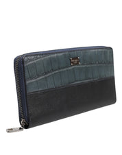 Black Blue Exotic Leather Men Continental Clutch Wallet