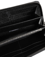 Black Leather #DGFAMILY Zipper Continental Mens Wallet