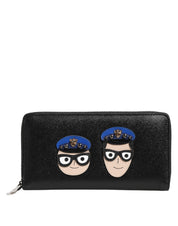 Black Leather #DGFAMILY Zipper Continental Mens Wallet