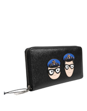 Black Leather #DGFAMILY Zipper Continental Mens Wallet